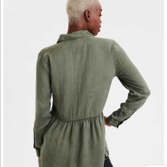 American Eagle Army Green Babydoll Peplum Top XL - Picture 2 of 7
